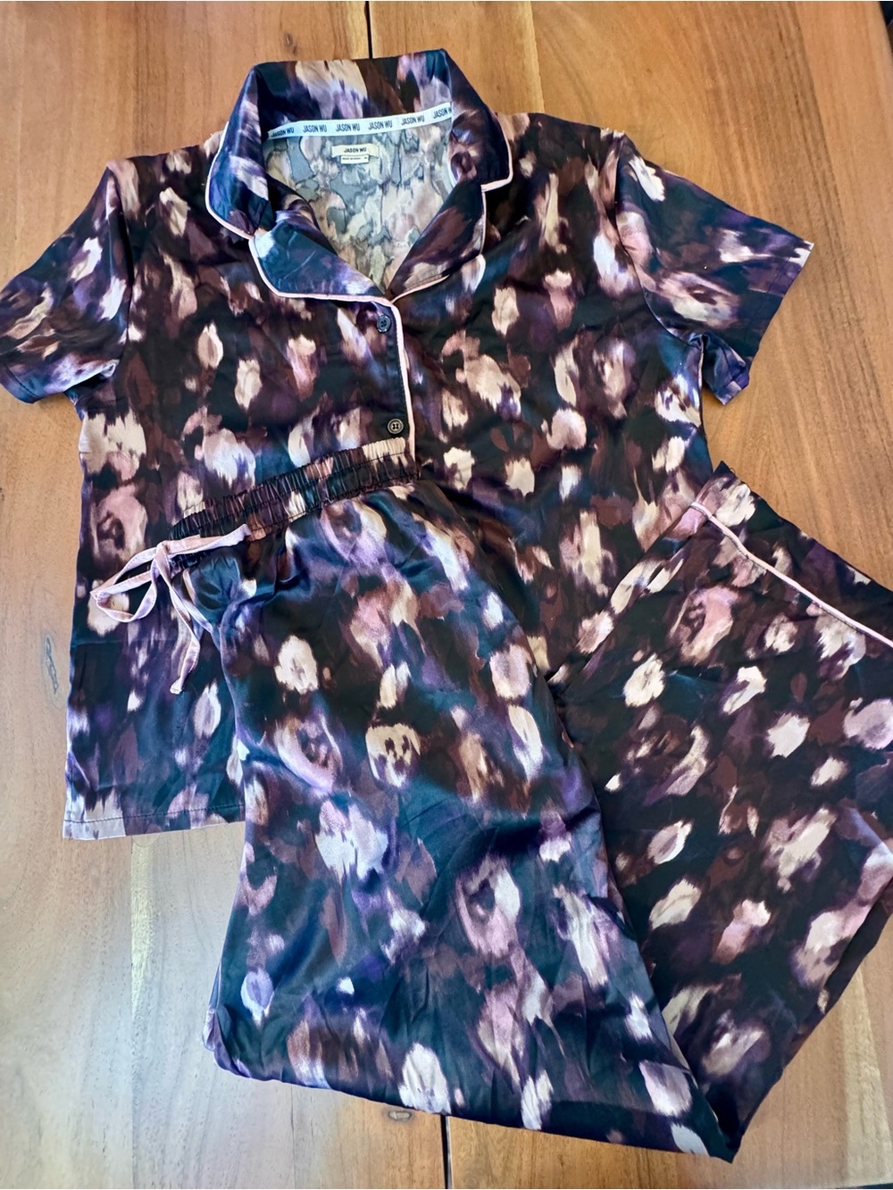 Jason Wu M Abstract Floral Satin Pajama Set Boudoir Luxe Loungewear